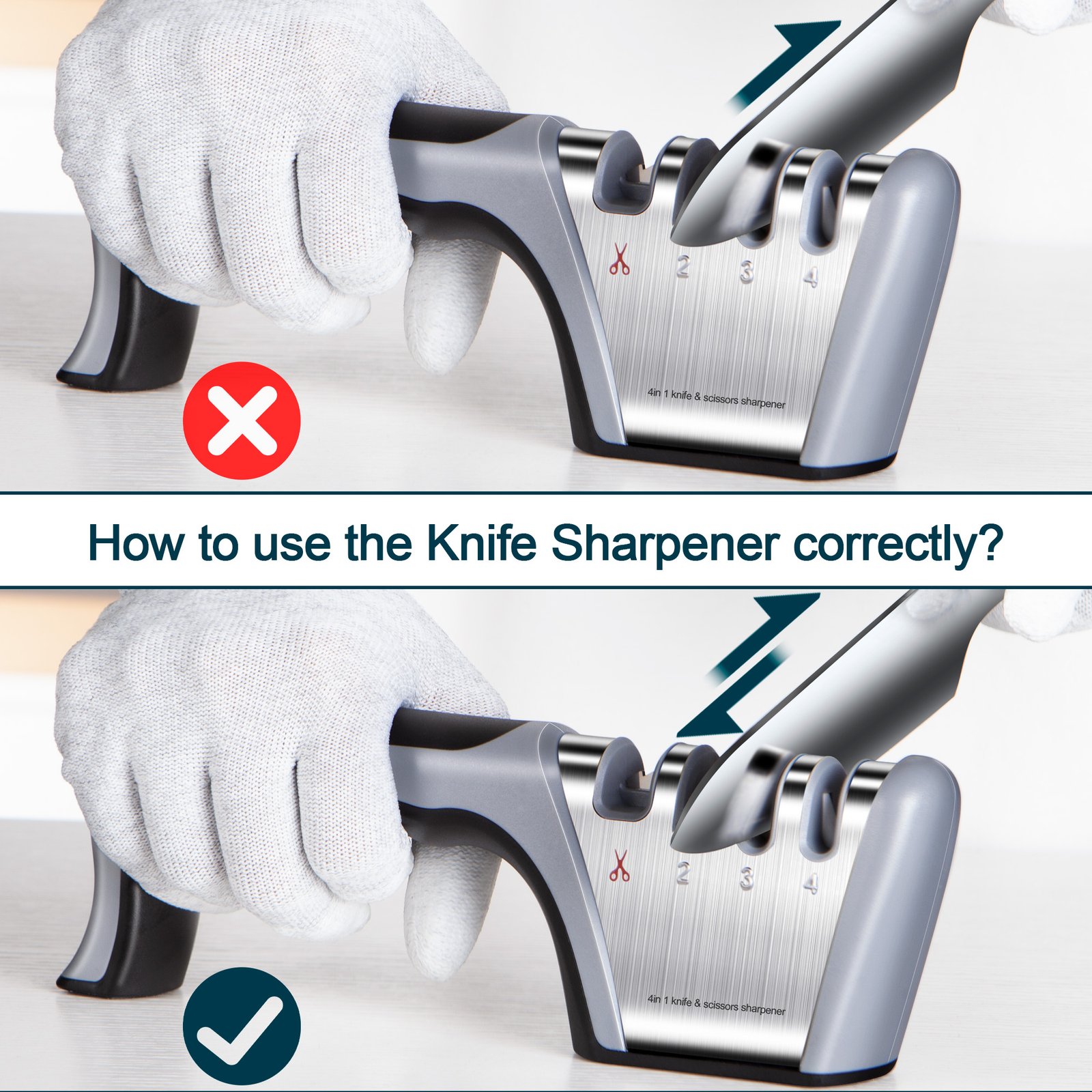 4 In1 Knife and Scissors Sharpener with Gloves thumbnail 6