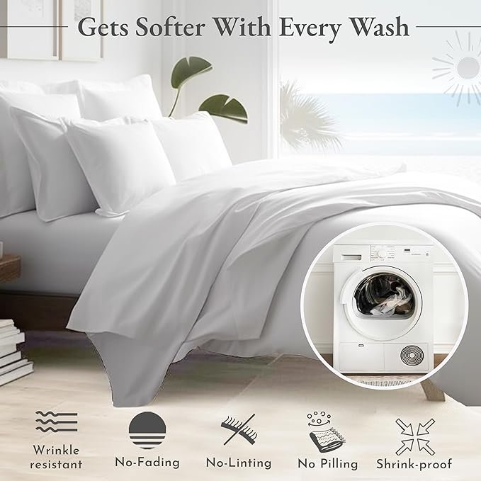 Experience Ultimate Comfort with 100% Cotton 400 Thread Count Queen Cooling Sheets Soft, Deep Pockets, 4 Pc Set in Light Gray thumbnail 3