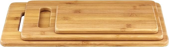 Bamboo Cutting Board Set 3 Durable, Eco Friendly Wooden Chopping Boards for Kitchen Food Prep, Meat, Vegetables and Fruits