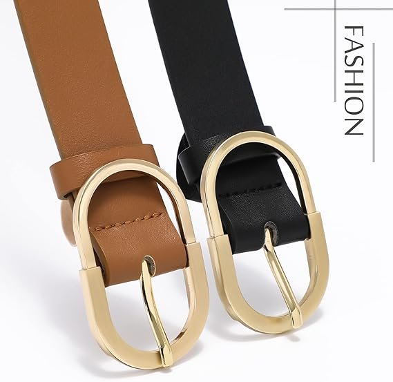 Women's Belts for Jeans Pants Fashion Gold Buckle
