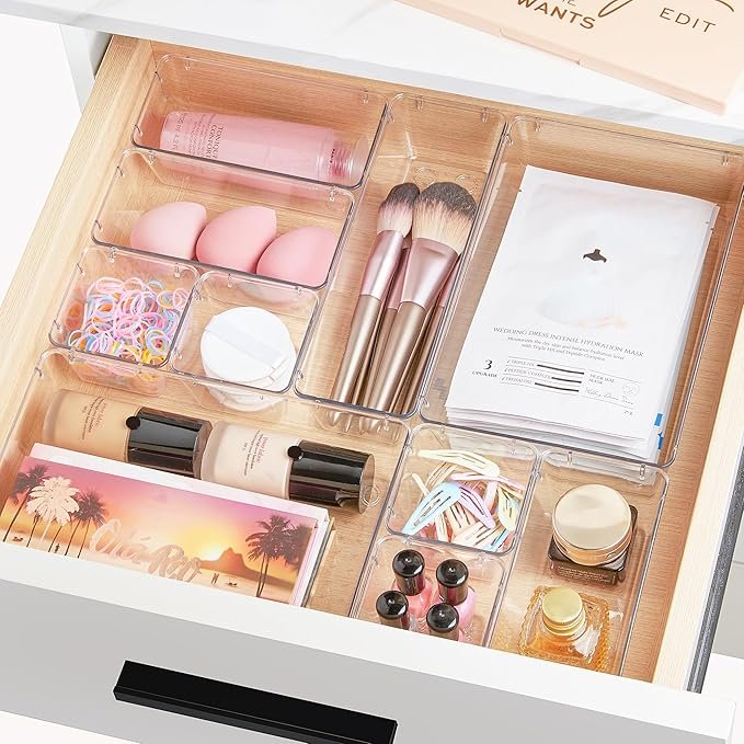 28 Piece Clear Plastic Drawer Organizer Set | 4 Size Acrylic Storage Bins for Makeup, Kitchen, and Tools thumbnail 5