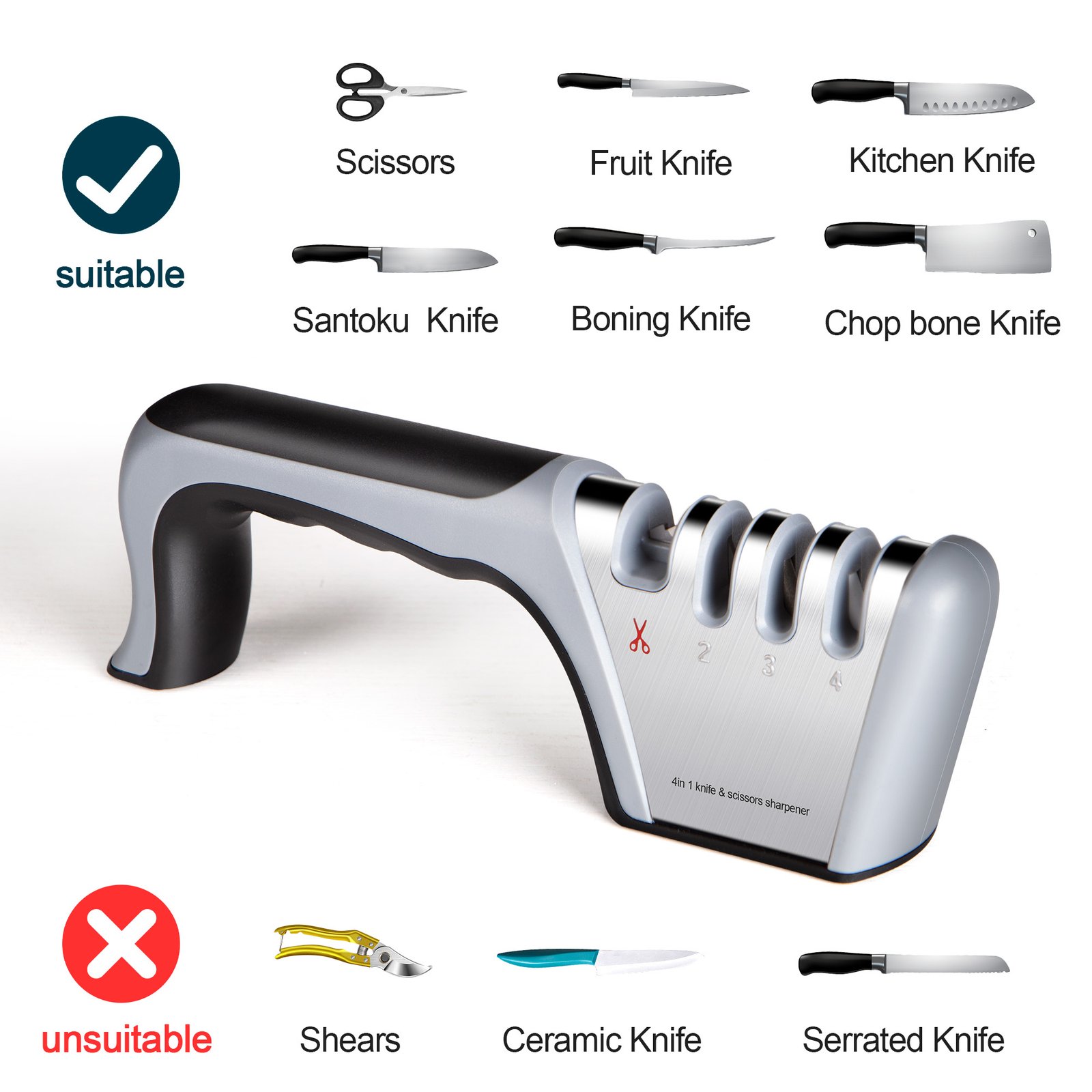 4 In1 Knife and Scissors Sharpener with Gloves thumbnail 5