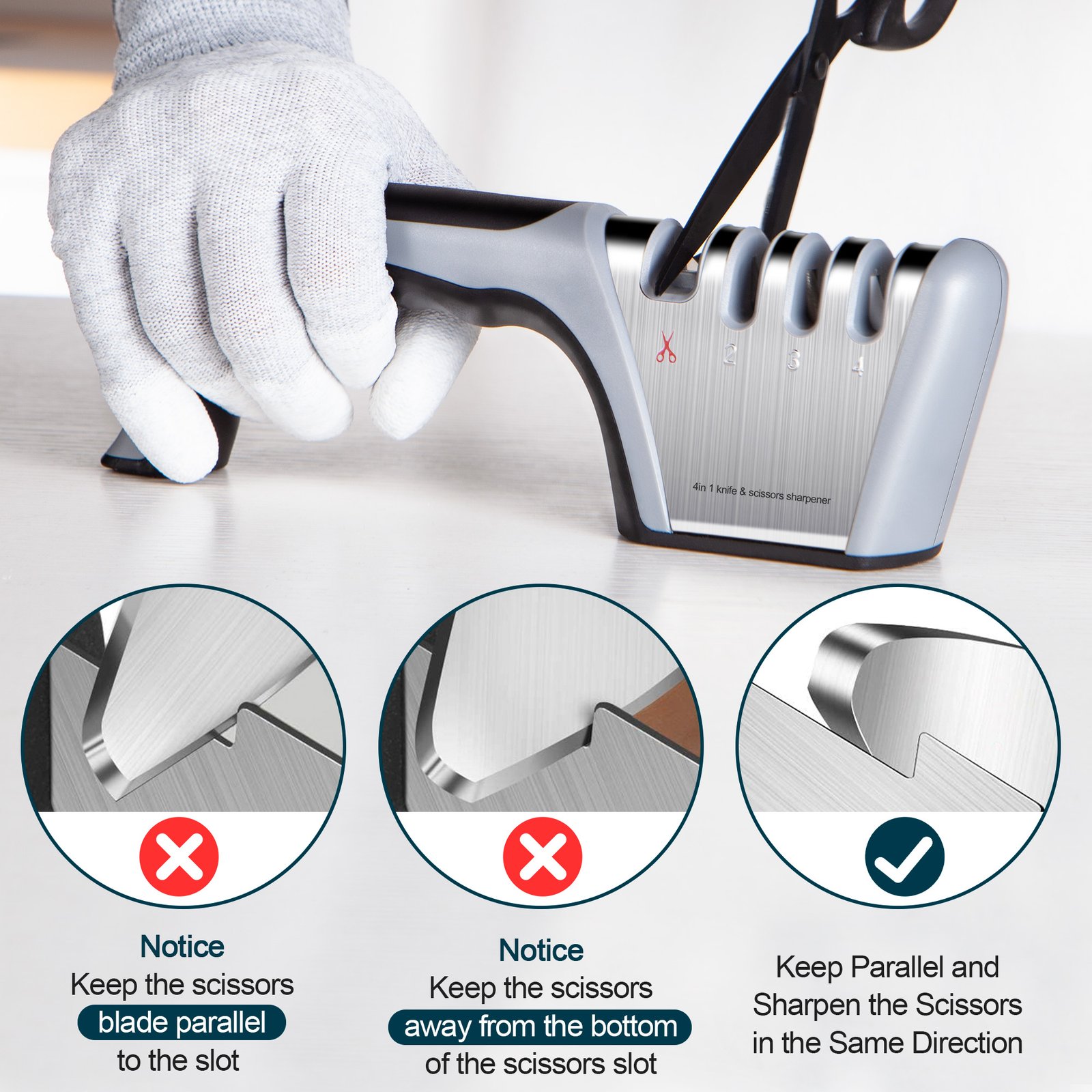 4 In1 Knife and Scissors Sharpener with Gloves thumbnail 3