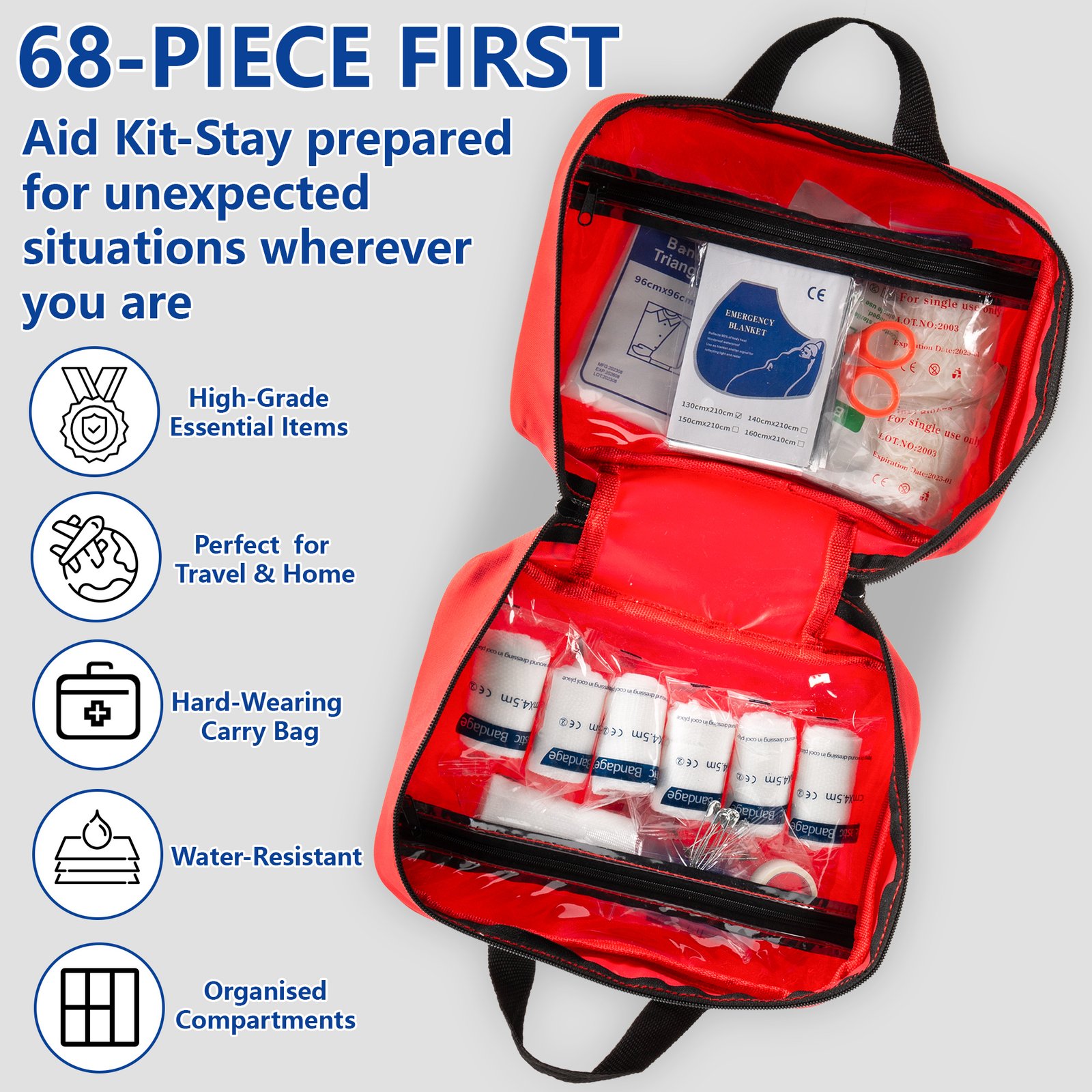 68 PCs First Aid Travel Kit thumbnail 2