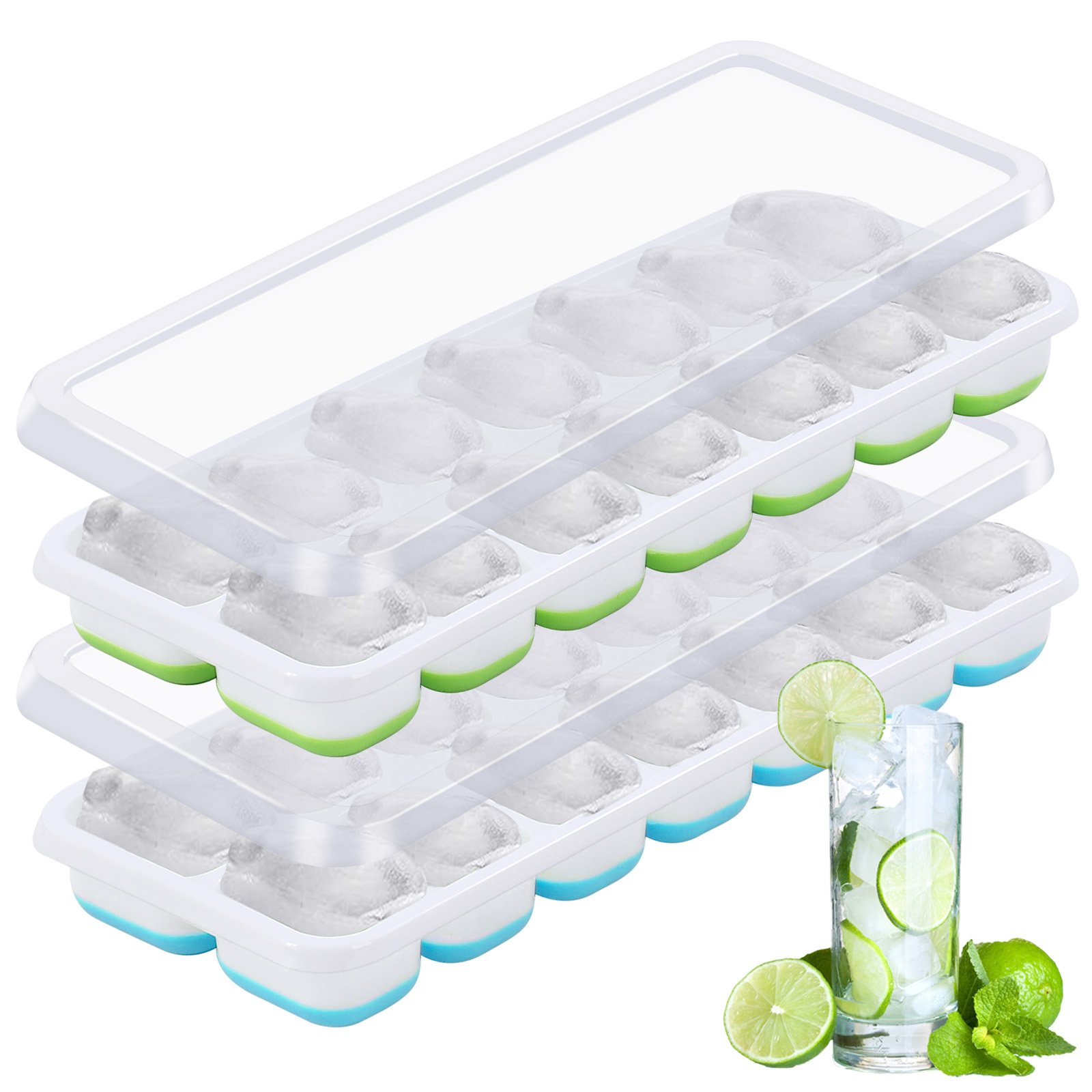 ice cube tray, Pack of 2 Silicone Ice Cube Trays with Lid