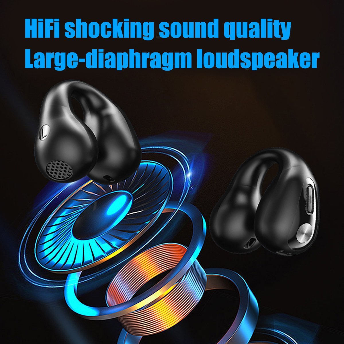 Bluetooth 5.3 Wireless Earbuds Ear Clip Bone Conduction Headphones Sport Headset Black thumbnail 4