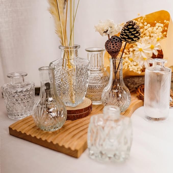 Elegant Vintage Glass Bud Vases , Set of 16