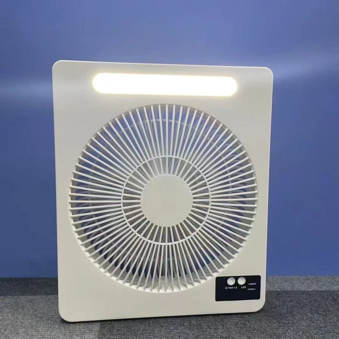Solar Rechargeable Box Fan with LED Light