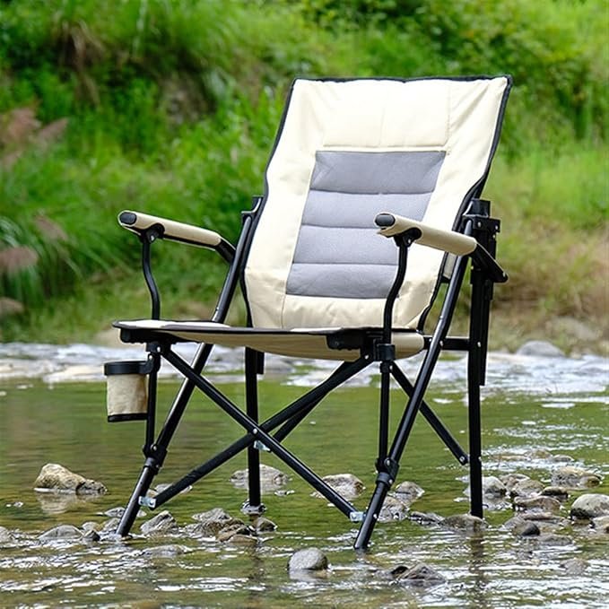 Folding Camping Chair with Cup Holder Side Pocket Portable Outdoor Garden Chair thumbnail 4