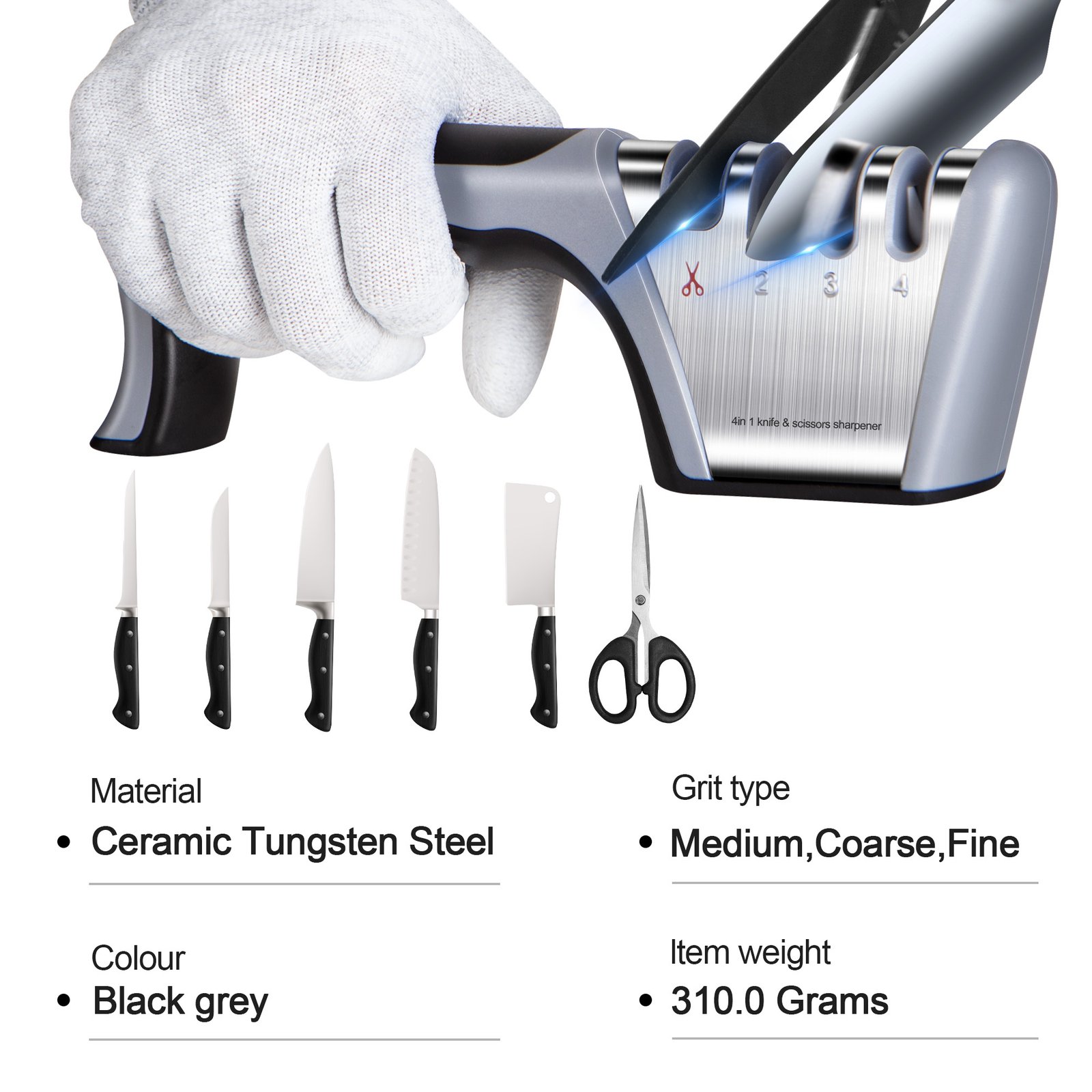 4 In1 Knife and Scissors Sharpener with Gloves thumbnail 8