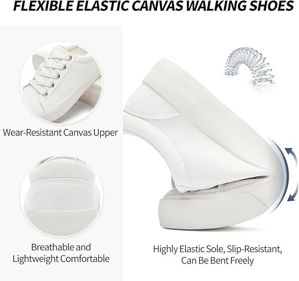 Women's Canvas Sneakers Low Top Lace Up White Casual Walking Shoes thumbnail 3