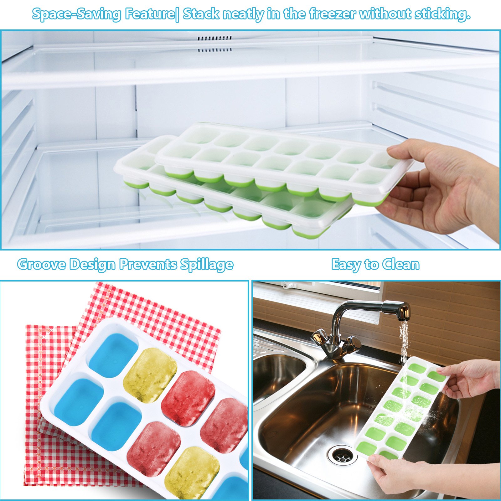 ice cube tray, Pack of 2 Silicone Ice Cube Trays with Lid