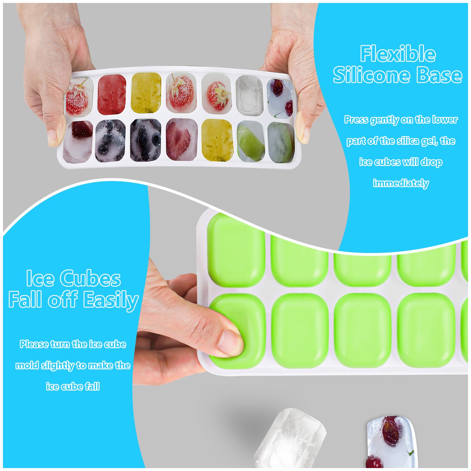 ice cube tray, Pack of 2 Silicone Ice Cube Trays with Lid