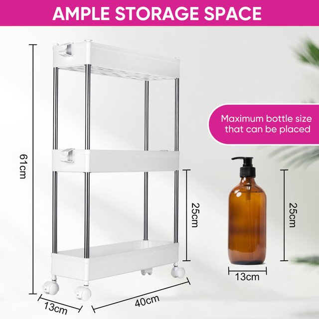Slim Storage Trolley Compact 3 Tier Storage Solution