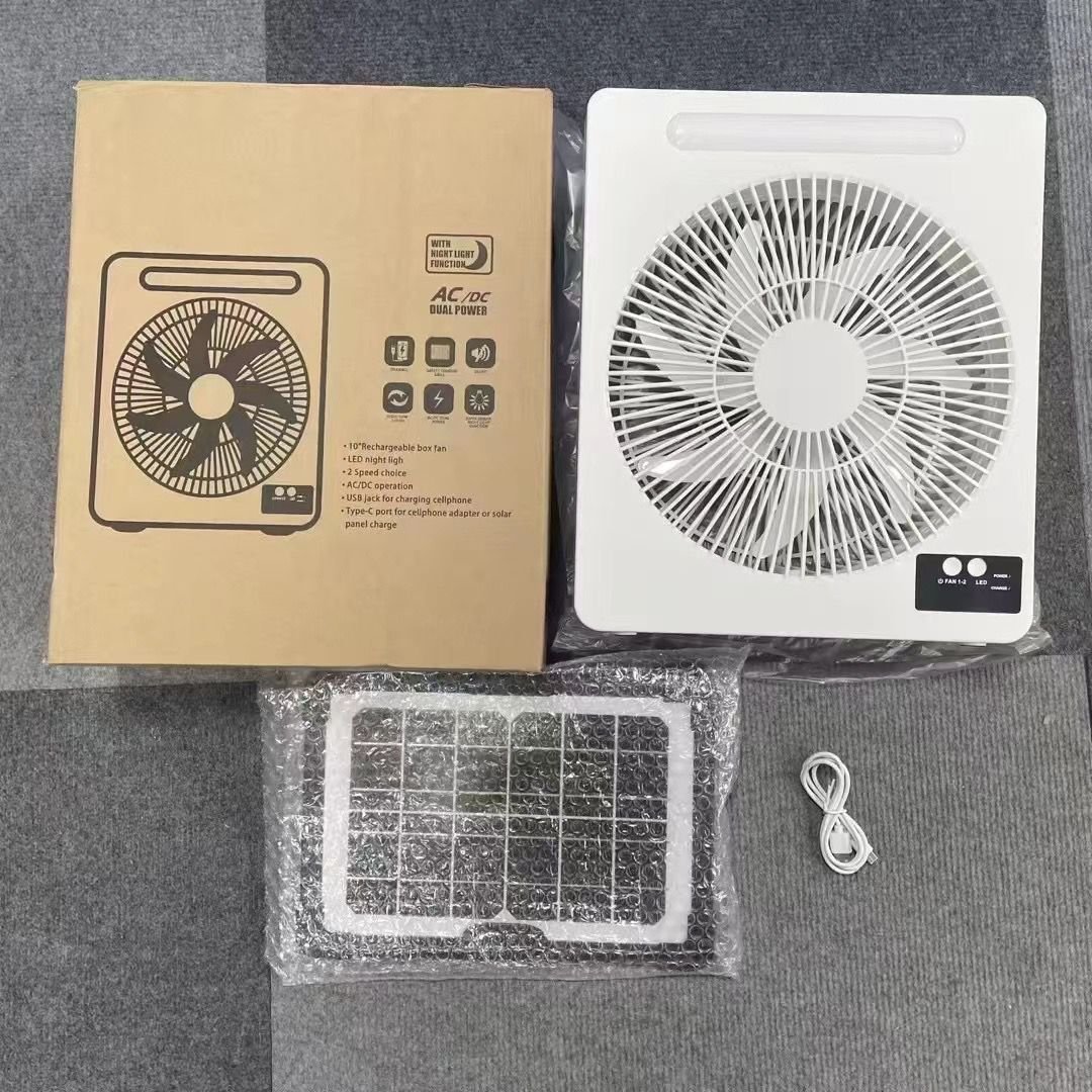 Solar Rechargeable Box Fan with LED Light